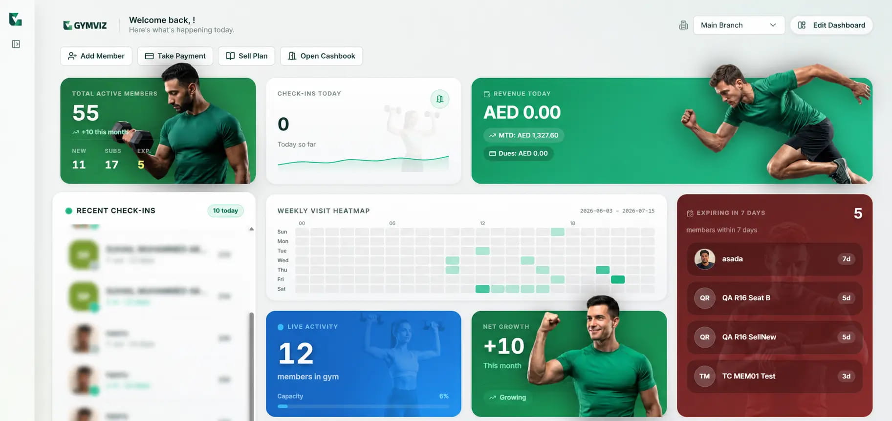 GymViz Gym Management Software Dashboard — Members, Revenue, Analytics